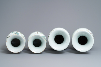 Two pairs of Chinese famille rose vases with ladies in a garden, 19/20th C.