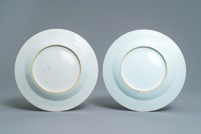 A pair of Chinese famille rose plates with fine 'Mandarin' design, Qianlong