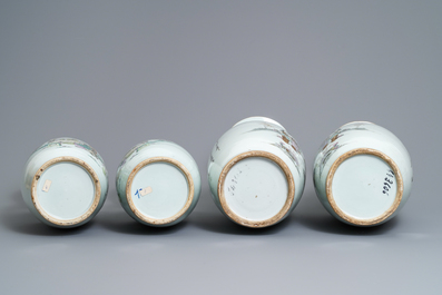 Two pairs of Chinese famille rose vases with ladies in a garden, 19/20th C.