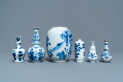 Six small Chinese blue and white vases, Kangxi