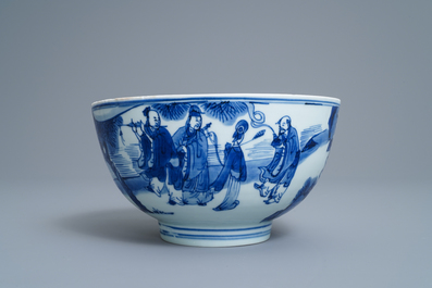 A Chinese blue and white 'Immortals' bowl, Kangxi