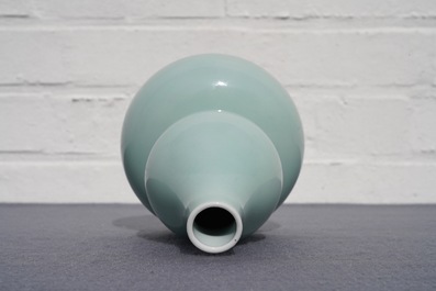 A Chinese monochrome celadon double gourd vase, Qianlong mark, 19th C.