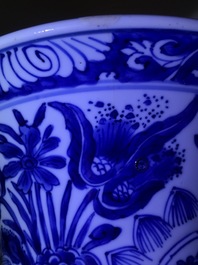 A Chinese blue and white vase with floral design, Kangxi