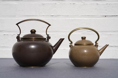 Two Chinese Bencharong Thai market polished Yixing stoneware teapots, 19th C.