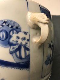 A Chinese blue and white covered bowl with ladies in a garden, Kangxi