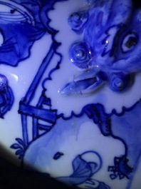A large Chinese blue and white '8 immortals' censer, Wanli