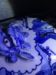 A large Chinese blue and white '8 immortals' censer, Wanli