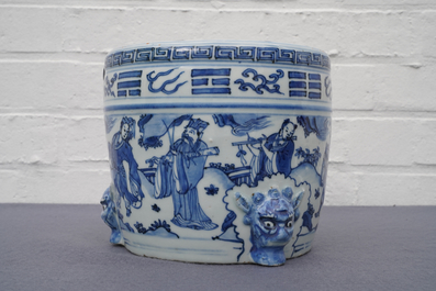 A large Chinese blue and white '8 immortals' censer, Wanli