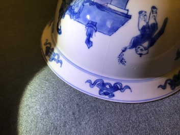 Four Chinese blue and white bowls, Chenghua and Xuande marks, Kangxi