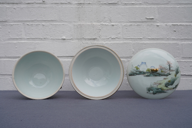A Chinese qianjiang cai spice box and a warming bowl on foot, 19/20th C.