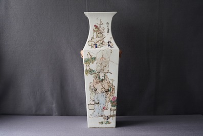 A square Chinese qianjiang cai vase, signed Ma Qing Yun, dated 1907
