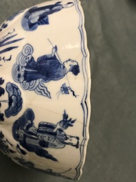 Four Chinese blue and white bowls, Chenghua and Xuande marks, Kangxi