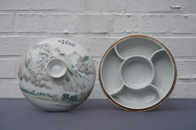 A Chinese qianjiang cai spice box and a warming bowl on foot, 19/20th C.