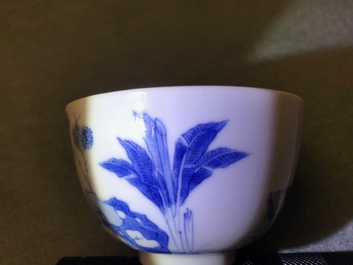 Four Chinese blue and white bowls, Chenghua and Xuande marks, Kangxi