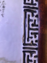 A Chinese qianjiang cai 'mountain view' plaque, signed Cheng Men, 19th C.