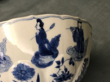 Four Chinese blue and white bowls, Chenghua and Xuande marks, Kangxi