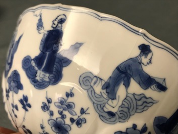 Four Chinese blue and white bowls, Chenghua and Xuande marks, Kangxi