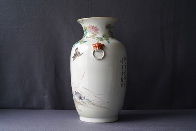 A Chinese qianjiang cai 'mandarin ducks' vase, 19/20th C.