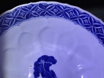 Four Chinese blue and white bowls, Chenghua and Xuande marks, Kangxi