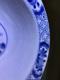 Four Chinese blue and white bowls, Chenghua and Xuande marks, Kangxi