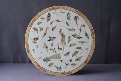 A round Chinese famille rose 'birds' plaque, 19th C.