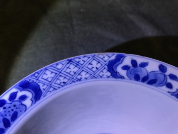 Four Chinese blue and white bowls, Chenghua and Xuande marks, Kangxi