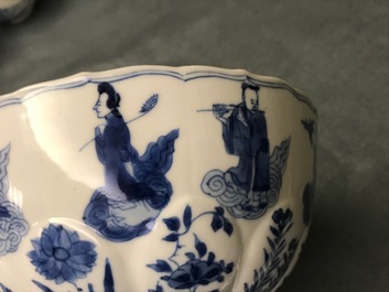 Four Chinese blue and white bowls, Chenghua and Xuande marks, Kangxi