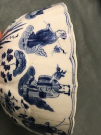 Four Chinese blue and white bowls, Chenghua and Xuande marks, Kangxi