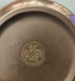 Two Chinese Bencharong Thai market polished Yixing stoneware teapots, 19th C.