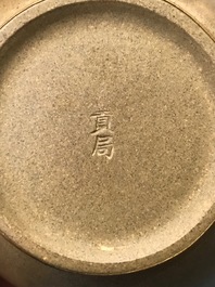 Two Chinese Bencharong Thai market polished Yixing stoneware teapots, 19th C.
