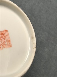 A Chinese famille rose 'Wu Shuang Pu' teapot and cover, Daoguang mark, 19th C.