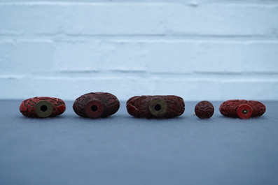 Four Chinese cinnabar lacquer snuff bottles, 19/20th C.