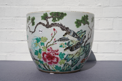 A Chinese famille rose jardini&egrave;re with birds among flowers, 19th C.