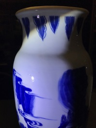 A Chinese blue and white sleeve vase with figural design all-round, Transitional period