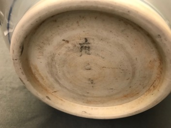 A large Chinese blue and white censer with birds among blossoms, Transitional period