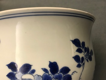 A large Chinese blue and white censer with birds among blossoms, Transitional period