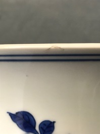 A large Chinese blue and white censer with birds among blossoms, Transitional period