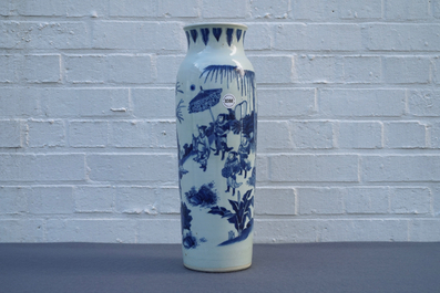 A Chinese blue and white sleeve vase with figural design all-round, Transitional period