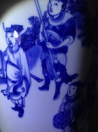 A Chinese blue and white sleeve vase with figural design all-round, Transitional period