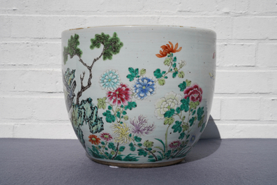 A Chinese famille rose jardini&egrave;re with birds among flowers, 19th C.