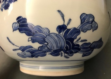A large Chinese blue and white censer with birds among blossoms, Transitional period