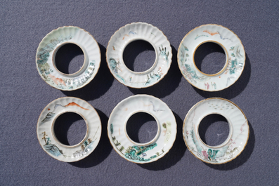 Six Chinese famille rose covered bowls on stands, 19th C.