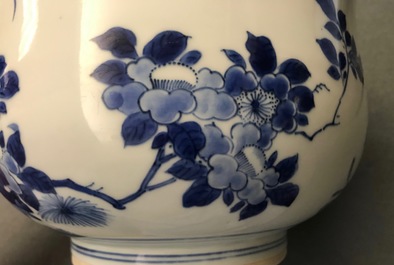 A large Chinese blue and white censer with birds among blossoms, Transitional period