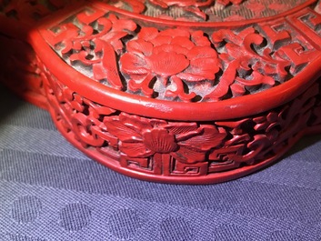 A Chinese carved cinnabar lacquer box and cover, Wanli mark, 18/19th C.