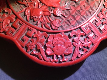 A Chinese carved cinnabar lacquer box and cover, Wanli mark, 18/19th C.