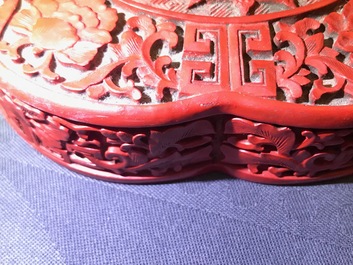 A Chinese carved cinnabar lacquer box and cover, Wanli mark, 18/19th C.