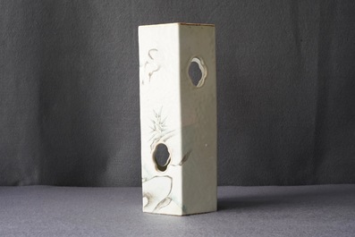 A Chinese reticulated hexagonal qianjang cai hat stand, signed Yu Huanwen, dated 1895