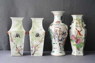 Four Chinese famille rose and qianjiang cai vases, 19th C.