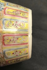A pair of Chinese famille rose 'millefleurs' eggshell vases, Qianlong mark, Republic, 20th C.