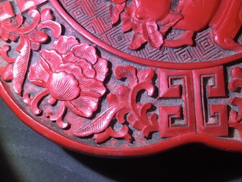 A Chinese carved cinnabar lacquer box and cover, Wanli mark, 18/19th C.